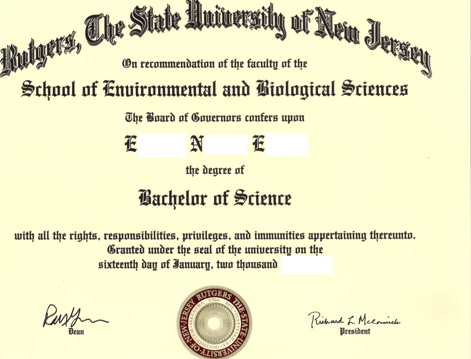 University certificate